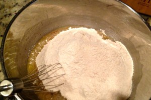 Keep stirring until combined. It will get thick and dough-like.