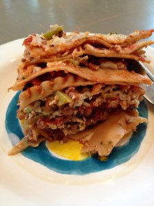 Lasagna with broccoli.