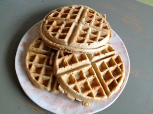 3 large waffles. Probably should have done 4. This batter was oozing out the sides of the waffle maker. So yummy.