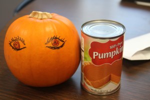 I brought these as visuals to show that pumpkin has an amazing amount of beta-carotene for their eyes. I thought for sure I was going to get a comedic response to my art work, but they surprisingly liked it.