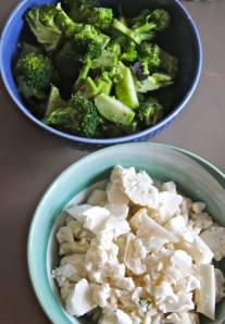 Roasted broccoli and raw cauliflower.
