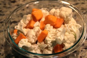 I broke up the cauliflower a little bit so that everything would cook evenly.