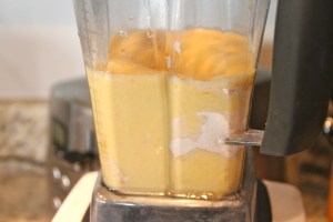 Blend your egg, almond milk, and flour concoction...