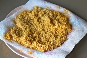 Start with your cooked bulgur. Here it is drying out a bit....