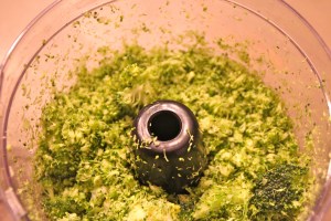 Fine chop your broccoli either by hand or get even lazier and use the pulse button on your food processor. 2 seconds.