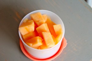 Cut cantaloupe satisfies my fruit requirement.