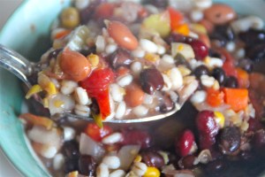Hearty bean and barley soup.