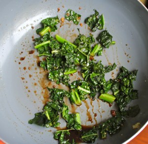 Cooked up a tiny bit of kale. Not too much...didn't want to scare any picky eaters away.