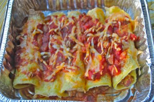 These are not tortillas. These are egg crepes wrapped around a brown rice/bean concoction.