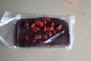 And the sweet treat. Chocolate with gogi berries.