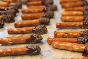 Yes, these little guys are whole wheat. Yes, that's dark chocolate, and yes those are chia seeds stuck on the ends.