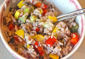 Sesame rice with summer vegetables.