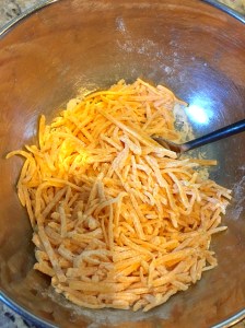 Whisk up your cheese, flour and other dry ingredients.