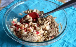 Folded in apples and walnuts. Its thick, don't worry...